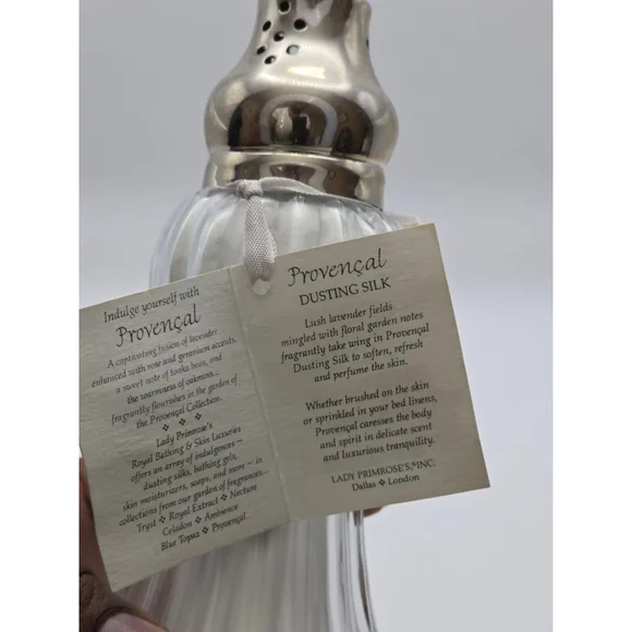 Vintage Lady Primrose Dusting Silk Powder Shaker glass and silver Muffineer